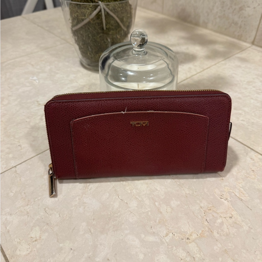Tumi Burgundy Leather Zip Wallet